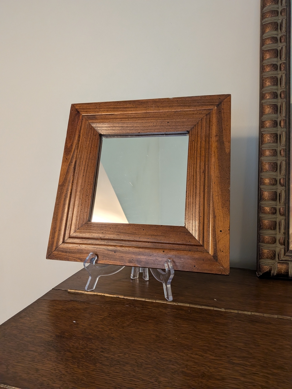 Square Wood Wall Mirror Dark Wood Tone Gallery Decor 12" Vintage